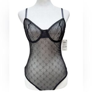INC Sheer Mesh Lingerie Teddy Bodysuit